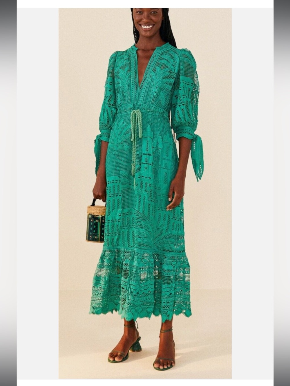 Farm Rio green lace Morada Boa Guipure Dress 👗